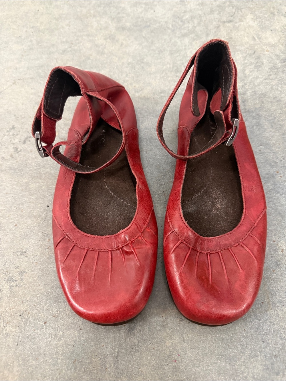 AEROSOLES Red Leather Ankle-Strap Flats